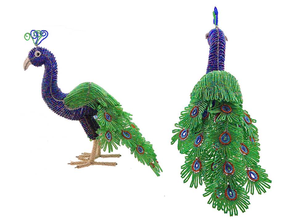 beaded peacock, WIREWORX beaded animal figurine