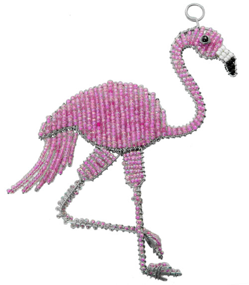 beaded flamingo ornament - WIREWORX beaded animal figurine